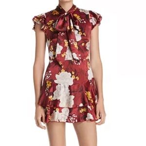 NWT- Alice + Olivia Lashay Tie-Neck Ruffled Silk Dress, Size 8